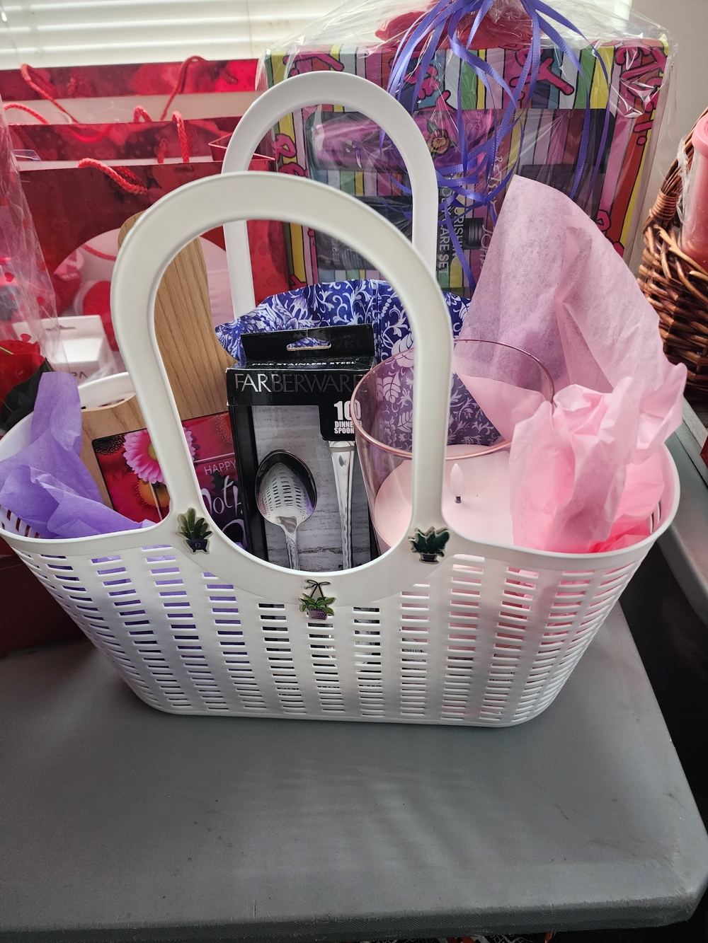 White Plastic Tote Basket with Double Handles